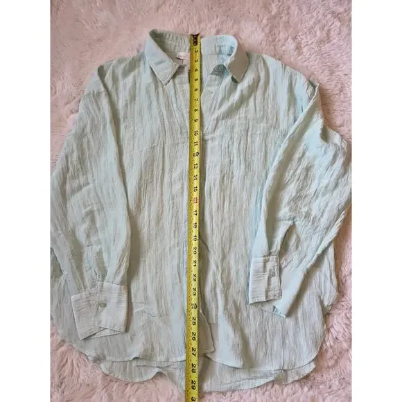 House Of Harlow 1960 Crinkle Button Down Shirt Pale Pastel Green Size M - Picture 3 of 7